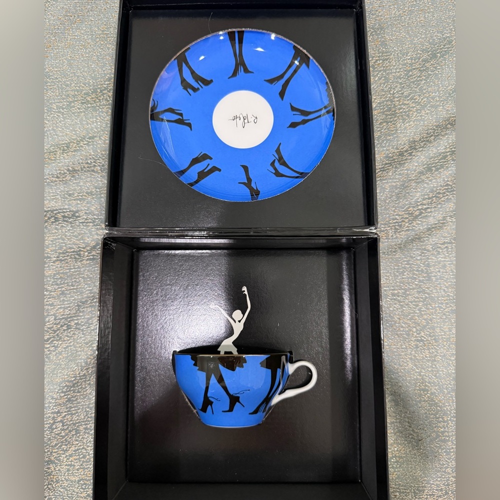 Vintage Nordstrom R. Toledo Circle of Style Tea Cup & Saucer Blue w/ Gold Rim